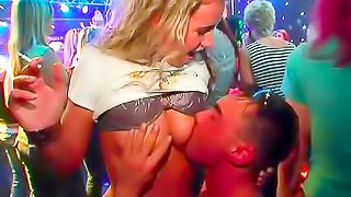 Hot blonde in club bends over