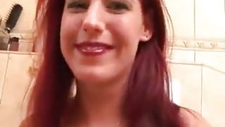 Sexy redhead being face fucked and pissed on