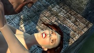 Busty 3D cartoon babe getting fucked hard by a zombie