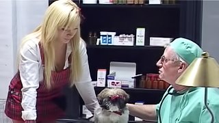 Old doctor and his cute blonde patient have great sex