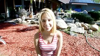 Petite blonde knows how to jerk a guy off